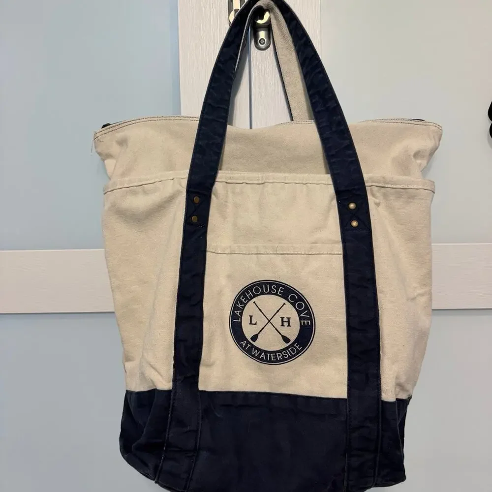 Gemline Canvas Boat Tote Bag Lakehouse Cove Navy/Cream